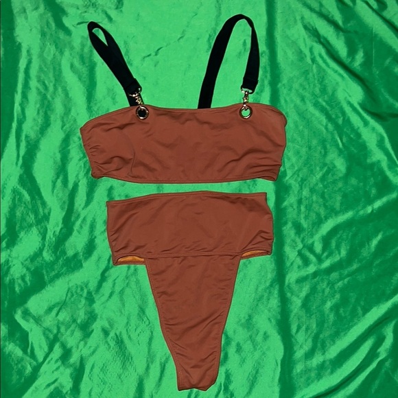 Icon Swim Brown Bikini Set with Black Straps size Medium - Picture 1 of 6